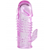 Розовая  гелевая насадка с клиторальным отростком - 13,5 см. - Toyfa Basic - в Химках купить с доставкой