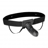 Чёрный полый страпон с вибрацией Unisex Vibrating Hollow Strap-On - 14 см. - Lux Fetish - купить с доставкой в Химках