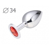 Коническая серебристая анальная втулка с красным кристаллом - 8,2 см. - Anal Jewelry Plug - купить с доставкой в Химках