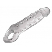 Прозразная закрытая насадка на пенис с поддержкой мошонки Clearly Ample Penis Enhancer - 22 см. - XR Brands - в Химках купить с доставкой