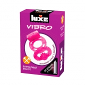 Розовое эрекционное виброкольцо Luxe VIBRO  Бархатный молот  + презерватив - Luxe - в Химках купить с доставкой