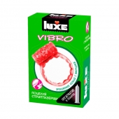 Розовое эрекционное виброкольцо Luxe VIBRO  Поцелуй стриптизёрши  + презерватив - Luxe - в Химках купить с доставкой