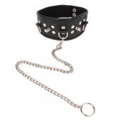 Черный ошейник с шипами и металлическим поводком-цепочкой - Notabu - купить с доставкой в Химках