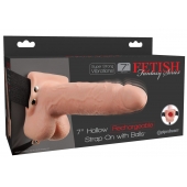 Телесный перезаряжаемый вибрострапон 7  Hollow Rechargeable Strap-on with Balls - 20,3 см. - Pipedream - купить с доставкой в Химках