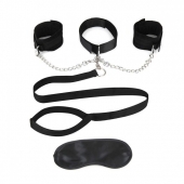 Чёрный ошейник с наручниками и поводком Collar Cuffs   Leash Set - Lux Fetish - купить с доставкой в Химках