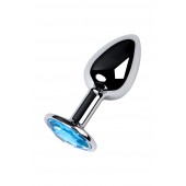 Серебристая конусовидная анальная пробка с голубым кристаллом - 7 см. - ToyFa - купить с доставкой в Химках