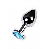 Серебристая конусовидная анальная пробка с голубым кристаллом - 8 см. - ToyFa - купить с доставкой в Химках