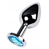 Серебристая конусовидная анальная пробка с голубым кристаллом - 8 см. - ToyFa - купить с доставкой в Химках