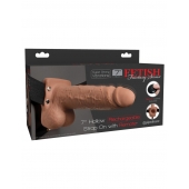 Кофейный перезаряжаемый вибрострапон 7  Hollow Rechargeable Strap-on with Balls - 20,3 см. - Pipedream - купить с доставкой в Химках