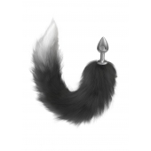 Серебристая анальная пробка с черным хвостом Galaxy - Lola Games - купить с доставкой в Химках