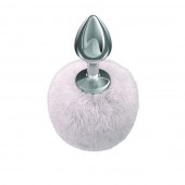 Серебристая анальная пробка с белым пушистым хвостиком Twinkle - Lola Games - купить с доставкой в Химках