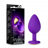 Фиолетовая анальная пробка Bling Plug Medium с золотистым стразом - 8,3 см. - Blush Novelties - купить с доставкой в Химках
