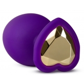 Фиолетовая анальная пробка Bling Plug Large с золотистым стразом - 9,5 см. - Blush Novelties - купить с доставкой в Химках