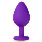 Фиолетовая анальная пробка Bling Plug Large с золотистым стразом - 9,5 см. - Blush Novelties - купить с доставкой в Химках