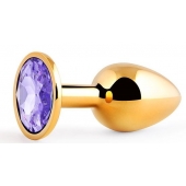 Золотистая анальная пробка с фиолетовым стразом - 7,2 см. - Anal Jewelry Plug - купить с доставкой в Химках