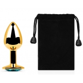 Золотистая анальная пробка с голубым стразом - 7,2 см. - Anal Jewelry Plug - купить с доставкой в Химках