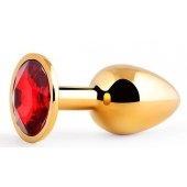 Золотистая анальная пробка с красным стразом - 7,2 см. - Anal Jewelry Plug - купить с доставкой в Химках