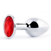 Серебристая анальная пробка с красным стразом - 7,2 см. - Anal Jewelry Plug - купить с доставкой в Химках