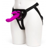 Лиловый страпон Rechargeable Vibrating Strap-On Harness Set - 17,6 см. - Happy Rabbit - купить с доставкой в Химках