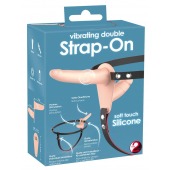 Телесный двойной вибрострапон с вибрацией Vibrating Double Strap-On - 15 см. - Orion - купить с доставкой в Химках