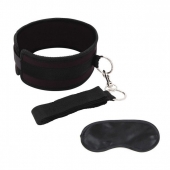 Черный ошейник с длинным поводком Collar and Leash Set - Lux Fetish - купить с доставкой в Химках