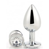Серебристая анальная втулка с прозрачным кристаллом - 7,1 см. - Dream Toys - купить с доставкой в Химках