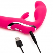 Ярко-розовый безремневой страпон Rechargeable Vibrating Strapless Strap-On - Happy Rabbit - купить с доставкой в Химках
