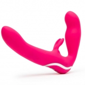Ярко-розовый безремневой страпон Rechargeable Vibrating Strapless Strap-On - Happy Rabbit - купить с доставкой в Химках