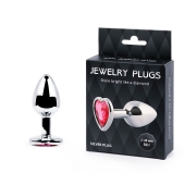 Серебристая анальная пробка с малиновым кристаллом-сердечком - 7 см. - Anal Jewelry Plug - купить с доставкой в Химках