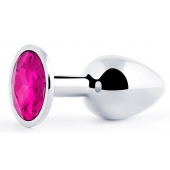 Серебристая анальная пробка с малиновым кристаллом - 7,2 см. - Anal Jewelry Plug - купить с доставкой в Химках