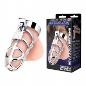 Серебристая металлическая клетка для члена с замком Enslave Cock Cage - BlueLine - купить с доставкой в Химках