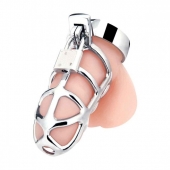 Серебристая металлическая клетка для члена с замком Enslave Cock Cage - BlueLine - купить с доставкой в Химках