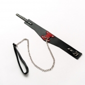 Черный широкий ошейник с красным декором и поводком - Crazy Handmade - купить с доставкой в Химках