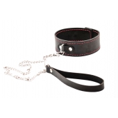 Черный широкий ошейник с красной строчкой и поводком - Crazy Handmade - купить с доставкой в Химках