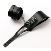 Черные кожаные оковы с креплением в виде веревочек - Crazy Handmade - купить с доставкой в Химках