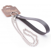 Серебристый металлический поводок с кожаной черной ручкой - 80 см. - Crazy Handmade - купить с доставкой в Химках