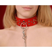 Красный кожаный ошейник с карабином и поводком - Sitabella - купить с доставкой в Химках