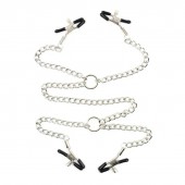 Серебристые зажимы для сосков и половых губ на тонкой цепочке - Notabu - купить с доставкой в Химках