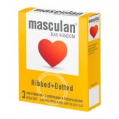 Презервативы с колечками и пупырышками Masculan Ribbed+Dotted - 3 шт. - Masculan - купить с доставкой в Химках