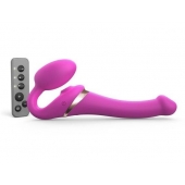 Ярко-розовый безремневой страпон Multi Orgasm Size S с клиторальной стимуляцией - Strap-on-me - купить с доставкой в Химках