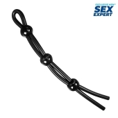 Черное силиконовое лассо с тремя шариками для утяжки - Sex Expert - в Химках купить с доставкой