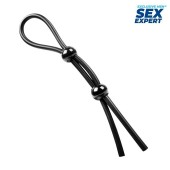 Черное силиконовое лассо с двумя шариками для утяжки - Sex Expert - в Химках купить с доставкой