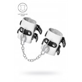 Бело-черные наручники с двумя ремешками и люверсами - Pecado - купить с доставкой в Химках