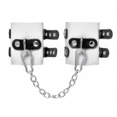 Бело-черные наручники с двумя ремешками и люверсами - Pecado - купить с доставкой в Химках