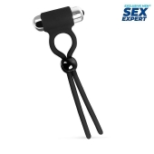 Черное эрекционное кольцо-лассо с вибрацией - Sex Expert - в Химках купить с доставкой