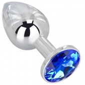 Анальное украшение BUTT PLUG  Small с синим кристаллом - 7 см. - Anal Jewelry Plug - купить с доставкой в Химках