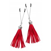 Зажимы на соски «Вилки» с красными кисточками из замши - Pecado - купить с доставкой в Химках