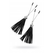 Зажимы на соски «Вилки» с черными кисточками из замши - Pecado - купить с доставкой в Химках