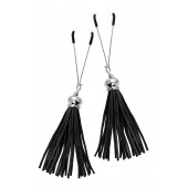 Зажимы на соски «Вилки» с черными кисточками из замши - Pecado - купить с доставкой в Химках