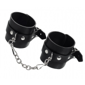 Черные однослойные наручники из натуральной кожи с цепочкой - Pecado - купить с доставкой в Химках